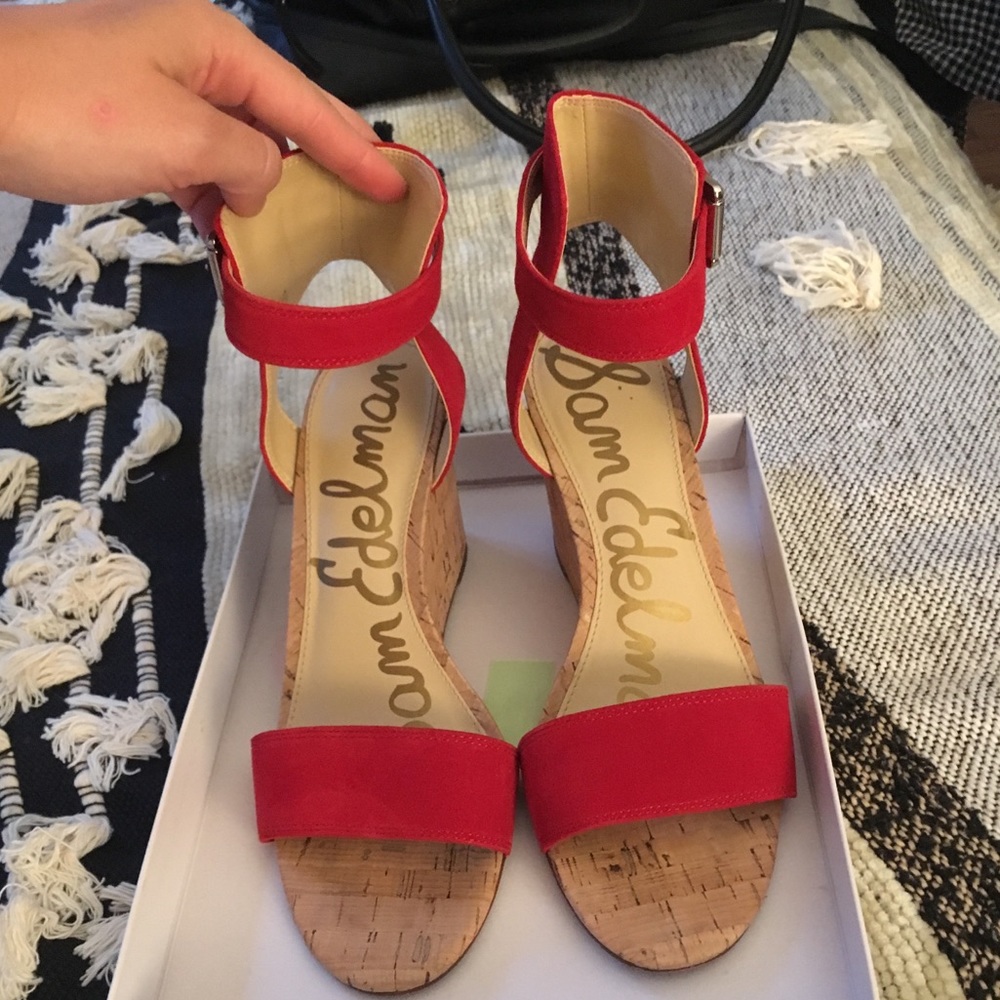 Sam Edelman Red Strap Wedges